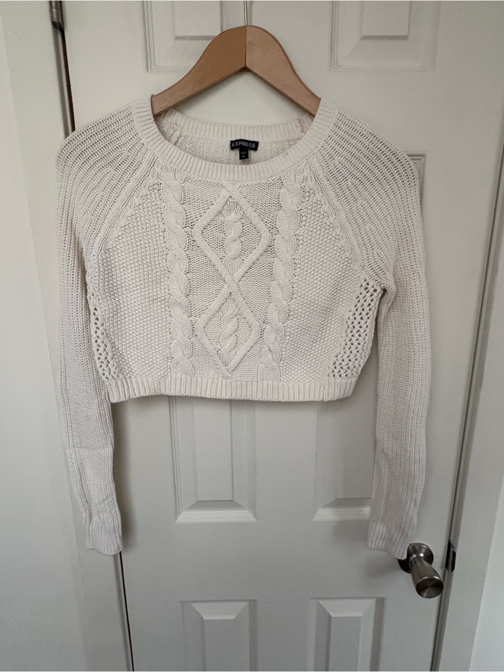 Express White Cable Knit Crop Sweater